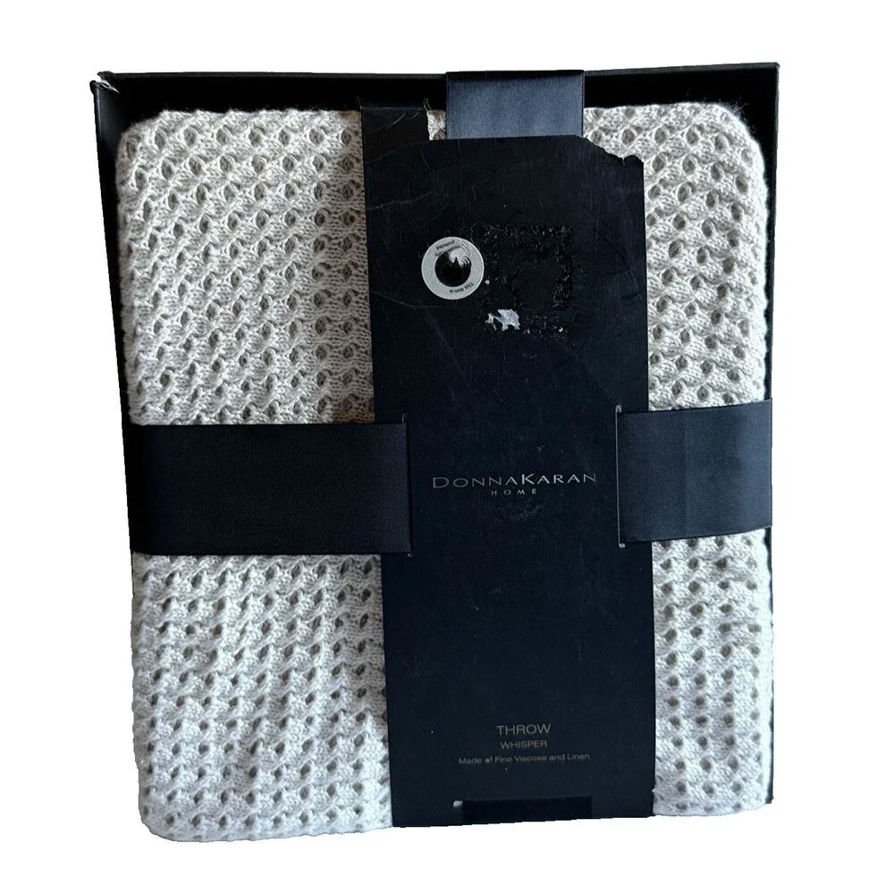 Donna Karan Open Knit Weave Throw Blanket in Natural Whisper 50x70